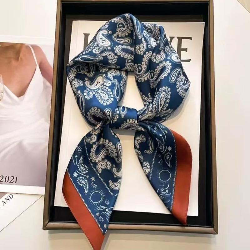 New silk scarf women's fashion versatile sense 70 square scarf neck protection scarf spring and autumn retro scarf tied bag