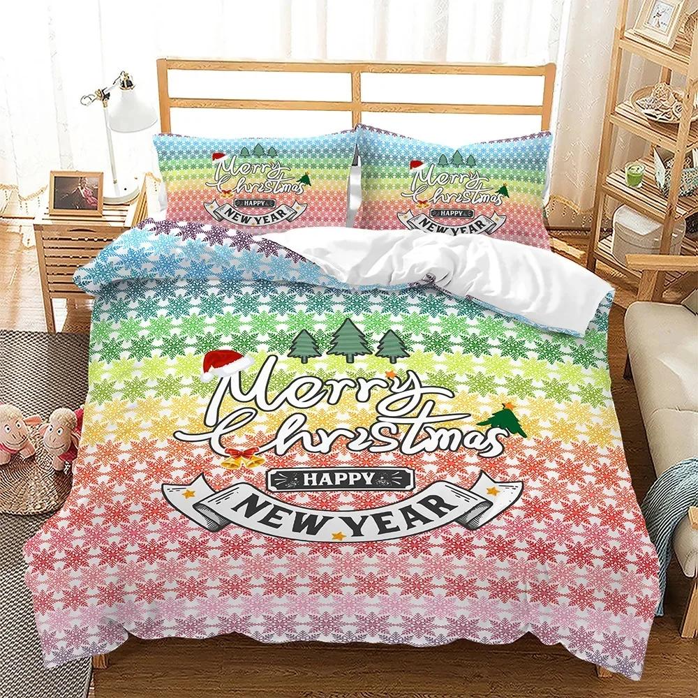 Navidad Plaid Merry Christmas Tree Duvet Cover Twin King Festival Santa Deer Bedding Set Polyester Quilt For Adults Home Decor