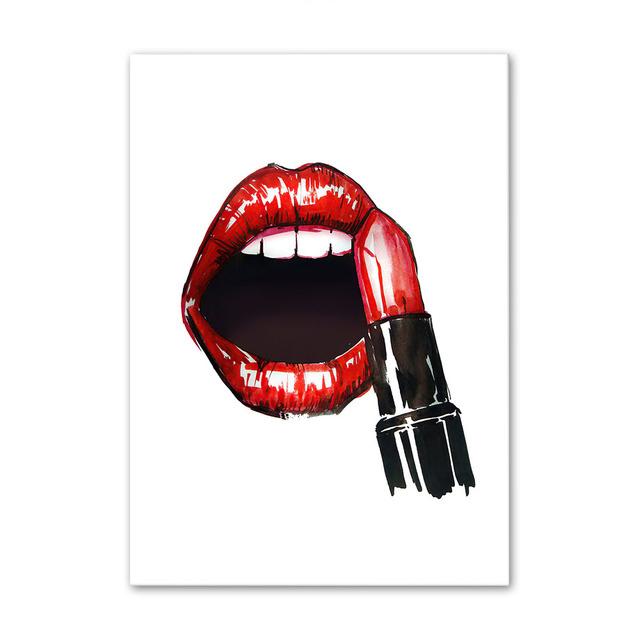 Lipstick Perfume Brush High Heels Flowers Wall Art Canvas Painting Nordic Posters And Prints Wall Pictures For Living Room Decor