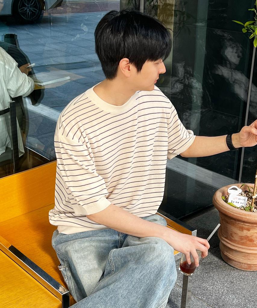 TMAKER Striped Half Sweater Lbe