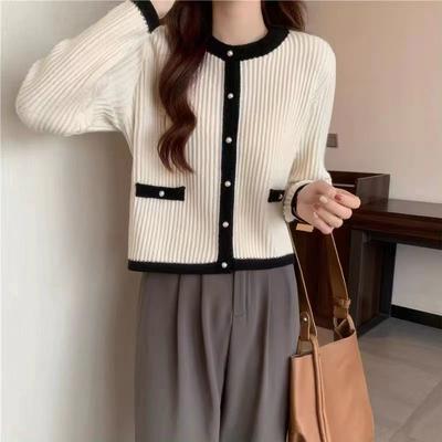 Cardigan Sweater Coat 2022 Spring and Autumn New Style Thin Knitted Sweater Round Neck Top Female