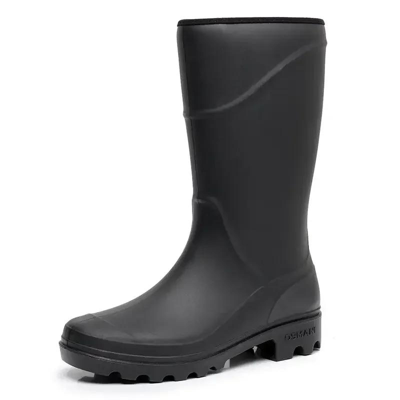 Fashion Outdoor Waterproof and Non-slip Gum Man Shoes Rainy Day Cheap Wide Toes Rain Boots for Men Low-heel Mud Teenagers Wellies Adult