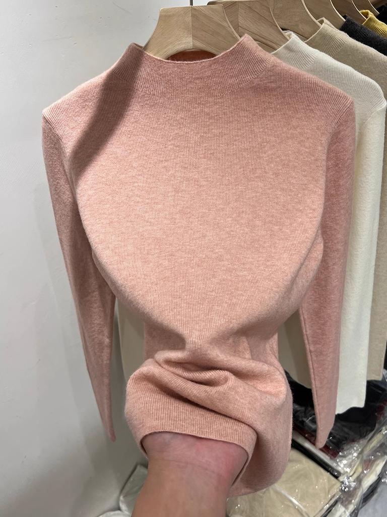 Semi-turtleneck inner bottoming shirt long-sleeved sweater solid color autumn and winter new thermal top knitted sweater women
