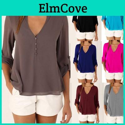 Elegant V Neck Long Sleeve Chiffon Blouse For Women In Six Chic Colors And Sizes S To 5xl