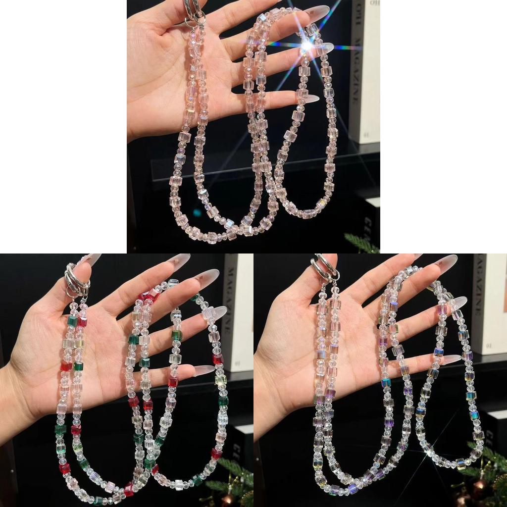 Fashion Water Crystal Cube Phone Chain With Handmade Beads For Women And Men