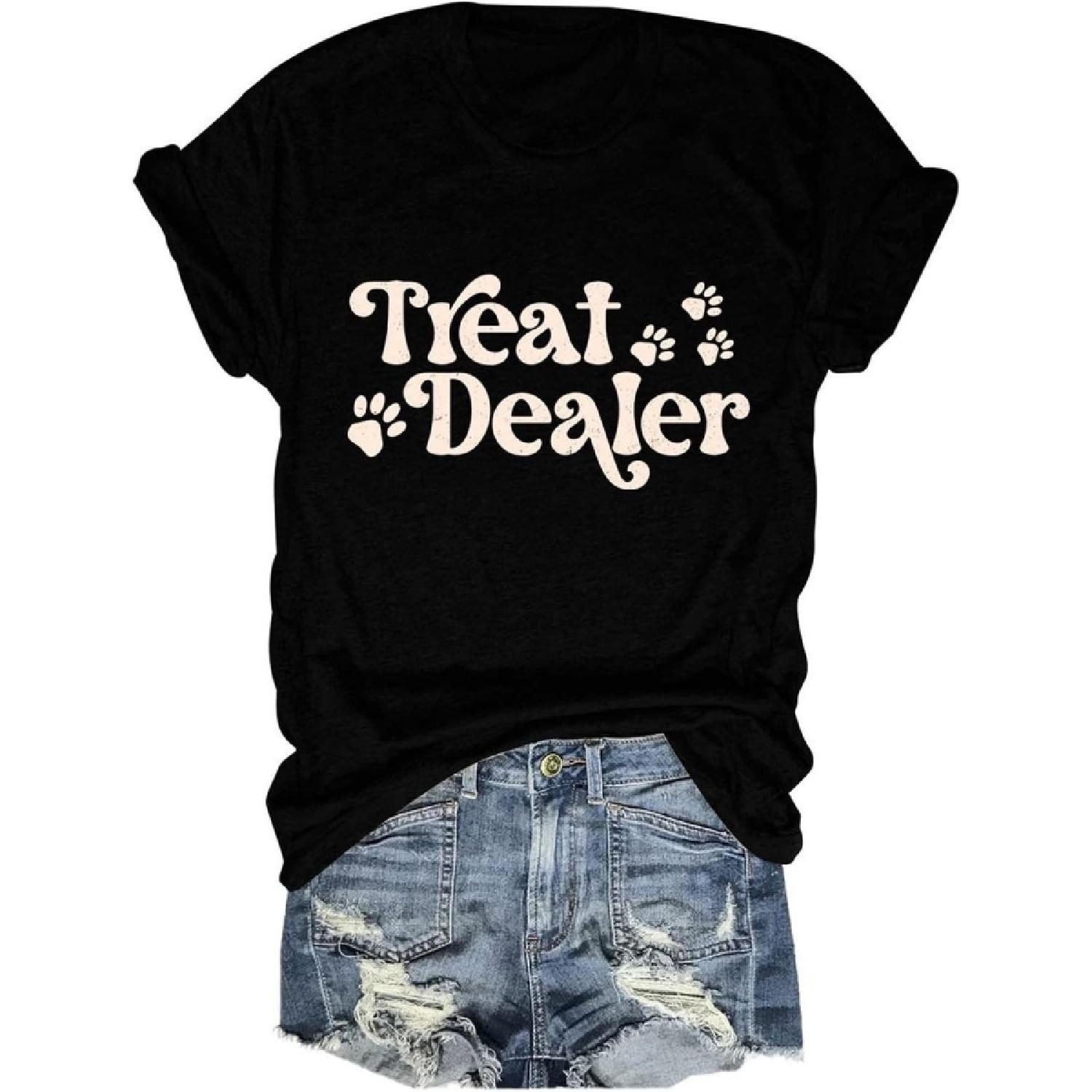 Dog Lover Shirts for Women Cute Paw Love Heart Print T-Shirt Dog Mom Short Sleeve Tee Tops S