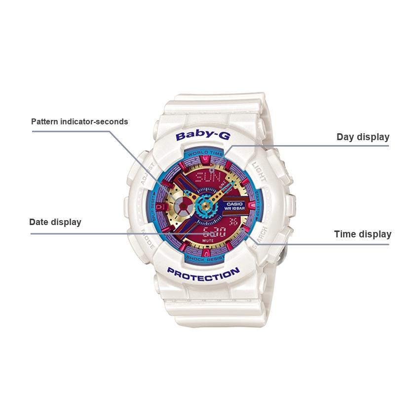 Casio Baby-G Series Trendy Fashion Color Block Waterproof Dual Display Quartz Movement Resin Strap Watch Women watches Red BA-112-7A