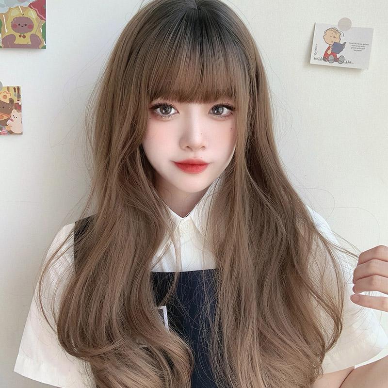 Bybrana Long Dark Brown Women's Wigs With Bangs Water Wave Heat Resistant Synthetic Wigs For Black Women African American Hair