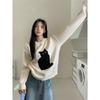 Koreansk stil Dam Kort Pullover Stickad Tröja Höst och Vinter Retro Lös Topp