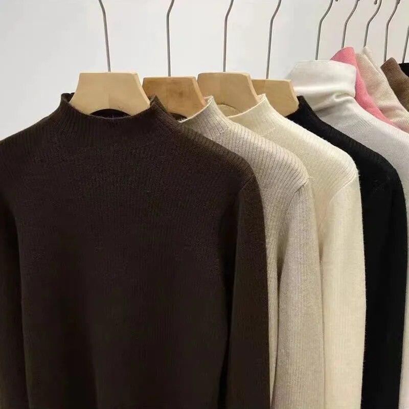 Plush Thicken Knitwear Women's Half High Neck Sweater Slim Top Warm Base Shirt Commuting Simple Casual Autumn Winter Pull Jumper