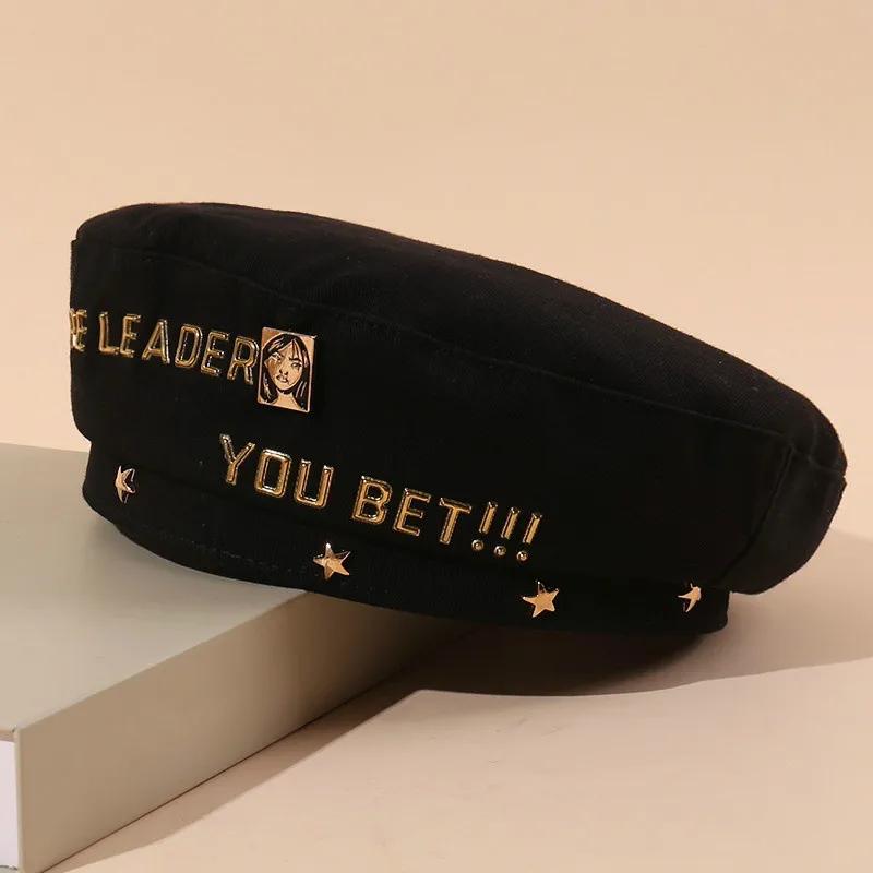 Spring Golden Letter Beret Women's British Hat Japanese Painter Caps Berets Cotton Sunscreen Accessories Male and Female