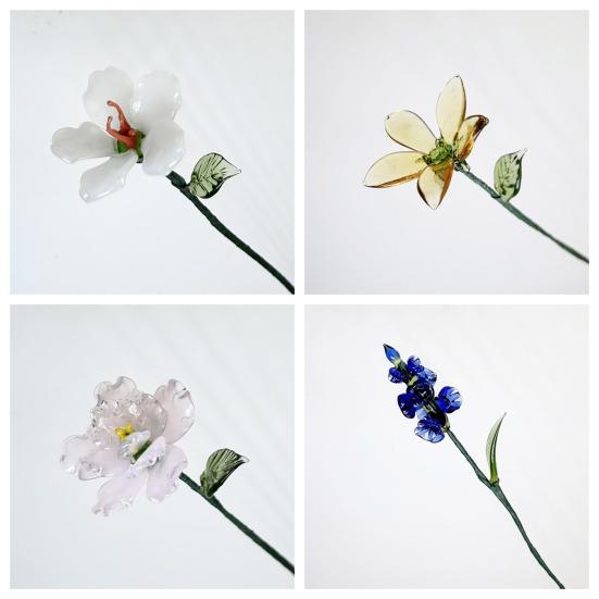 Floare de sticlă lucrată manual cu tulpină de sârmă, glazură colorată suflată manual, mini figurine florale, decorațiune, ornament pentru vază de flori de masă pentru casă, sufragerie, birou