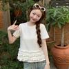 White Sequined Ruffle Short Sleeve Women's T-shirt - European Summer 2025 Edition