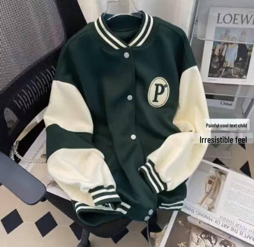 

Trendy Stand Collar Long-Sleeve Baseball Jacket for Women - Spring 2026, Loose XL Fit L