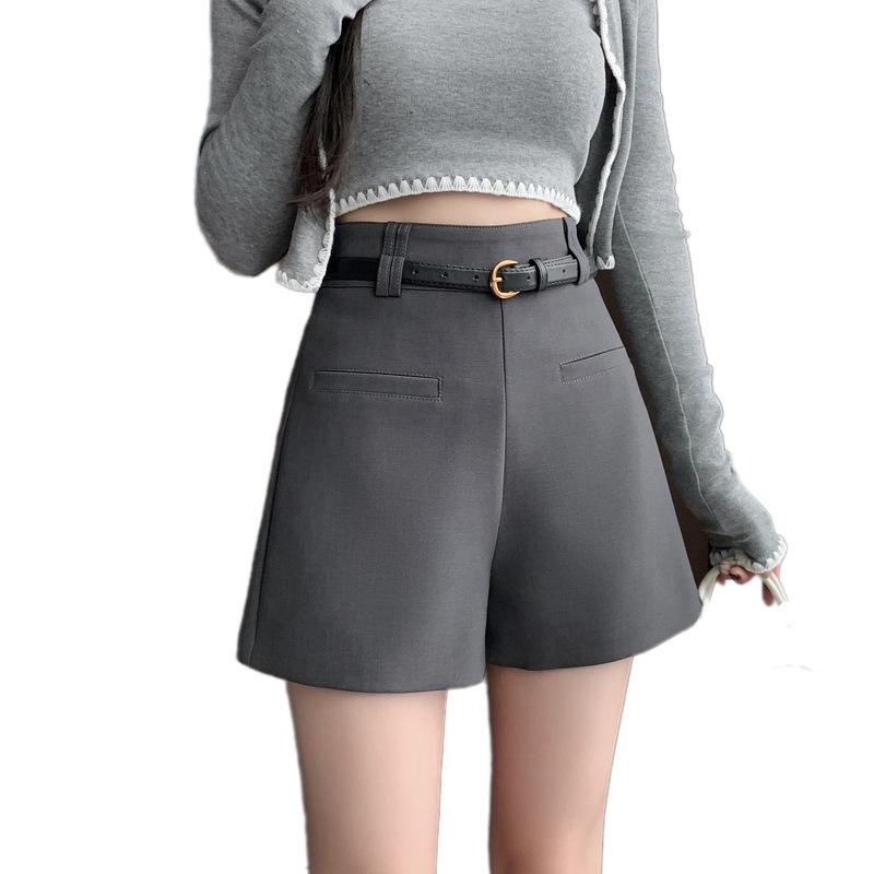 Dámské černé volné A-line šortky k obleku s vysokým pasem a rovnými nohavicemi - Korejský styl, jarní/letní ležérní nošení