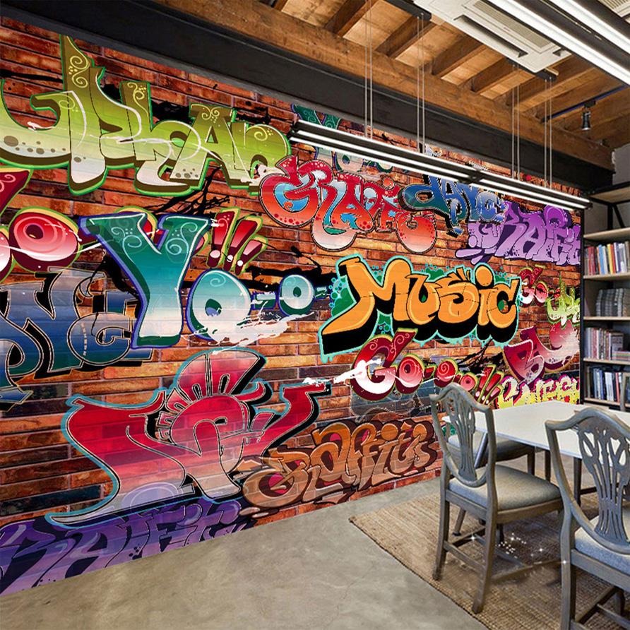 Graffiti Mural 3d Art Embossed Brick Wallpaper Cafe Bar Restaurant Wall Wallpaper