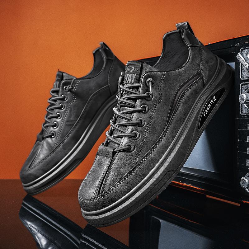 

Весенняя мужская обувь, абсолютно новые дышащие модные черные универсальные кожаные туфли с нескользящей платформой и ремешком, повседневные деловые туфли 39