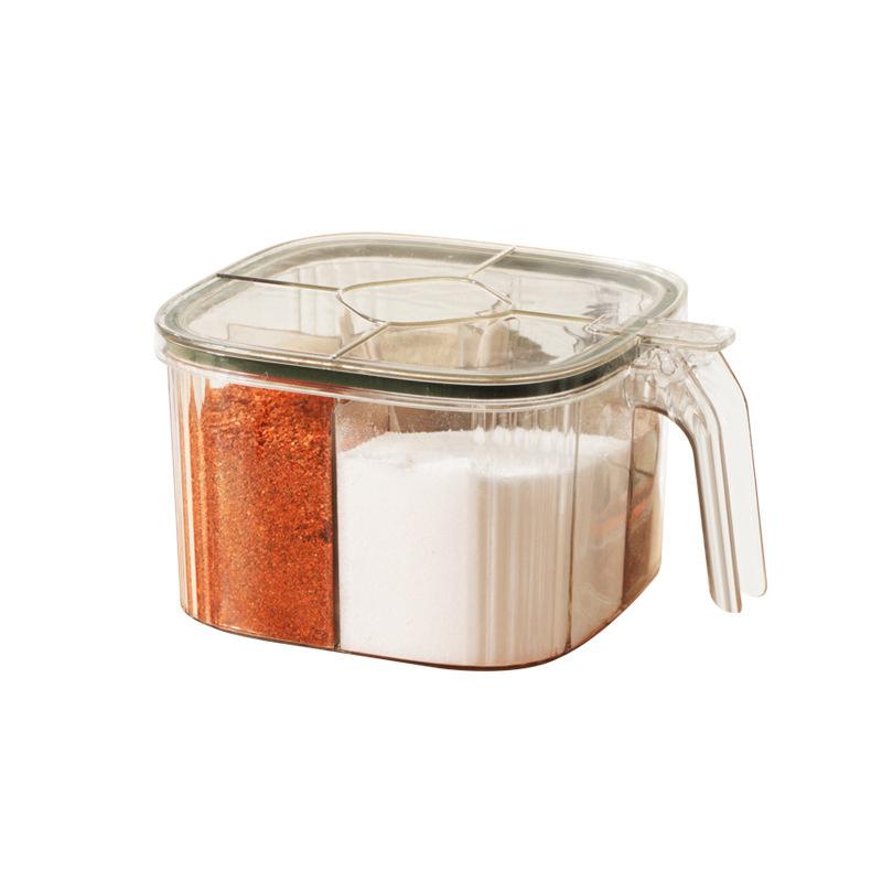 Multi-Grid Salt Seasoning Box With Spoons And Sealed Lid Transparent Spice Jar Chili Powder Sugar Bowl Moisture-Proof Container