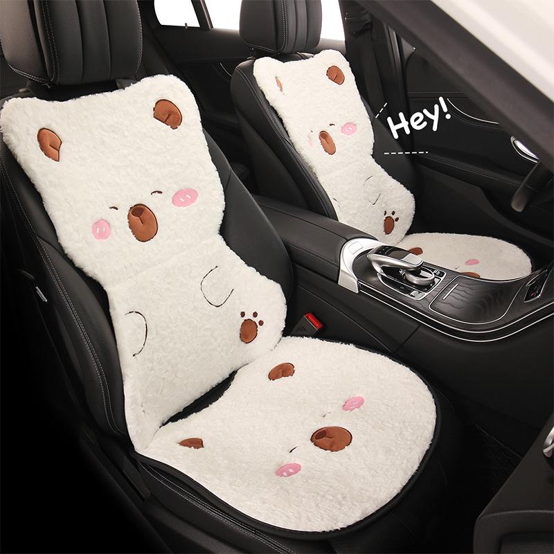 Cartoon Cute Capybara Winter Plush Car Seat Cushion for Cadillac CT5, Aoge XT4, XT5