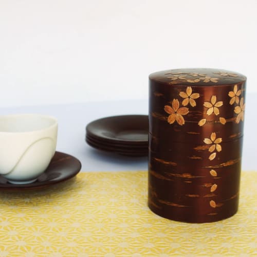 Tomioka Shoten (TOMIOKA) Birch Bark Tea Caddy, Cherry Blossom Design, Large, 002073