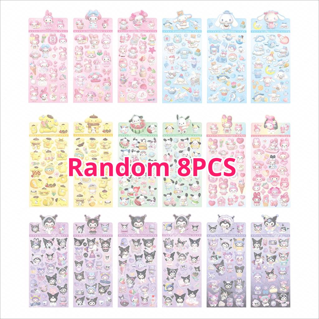 18pcs Kuromi Cinnamoroll Flat 3D Wind Stickers Cartoon Exquisite Children's Toy Stickers Diary Decoration Creative DiY Toys