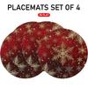 4/6pcs Set, Christmas-themed Red Round Placemats with Golden Snowflake and Sequin Embellished Patterns, Suitable for Holiday Table Settings, Family Di