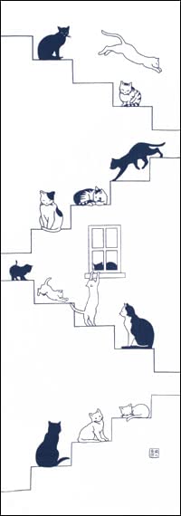 Dyeing Anbo Hand Towel Cat Navy Authentic Dyed Cotton Tokuoka Made In Japan 35cm X 100cm "Staircase Blue" 100%