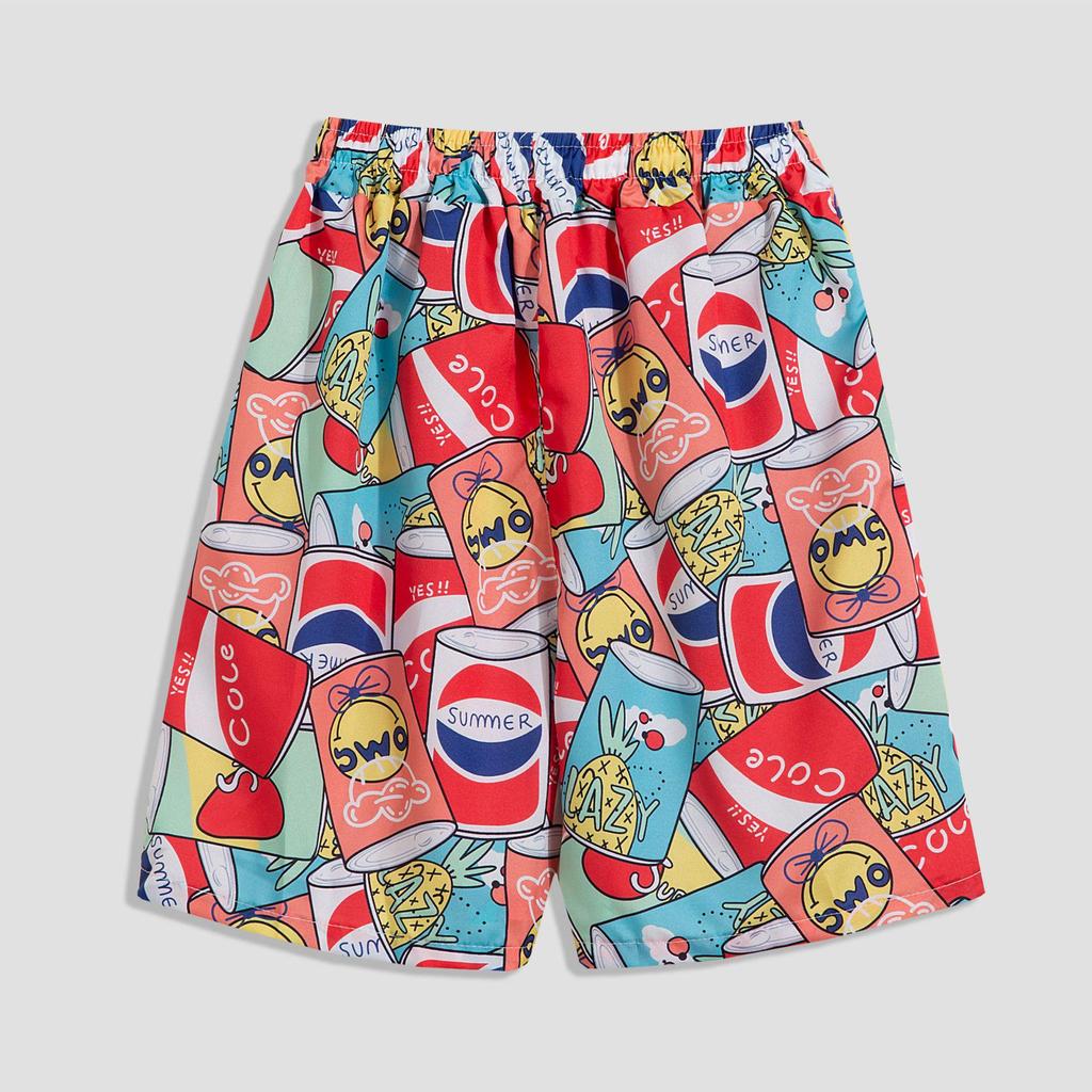 Hawaiian Floral Beach Set: Men's Loose-Fit Plus Size Short Sleeve Shirt & Casual Shorts