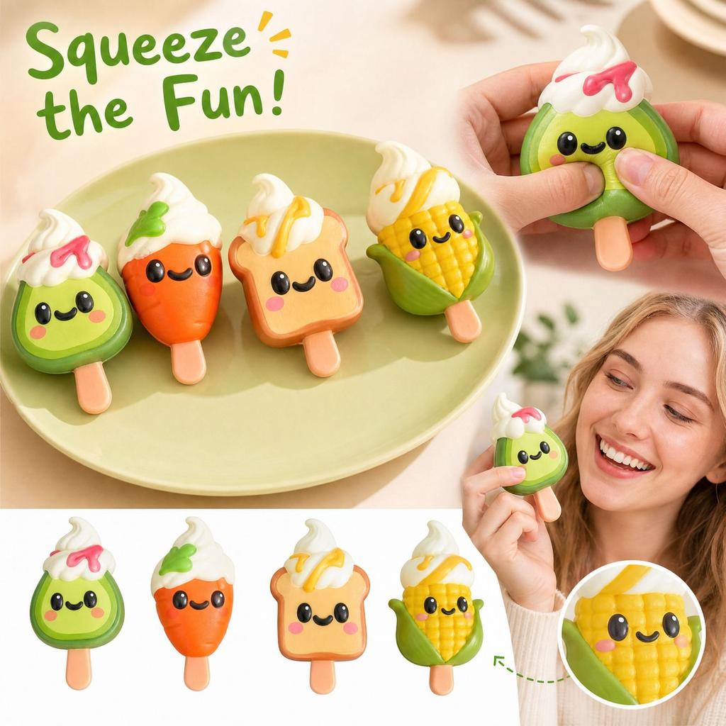 Ice Cream Toys - Stress Sensory Toy, Assorted Random Styles (4 Pack) for Kids and Adults