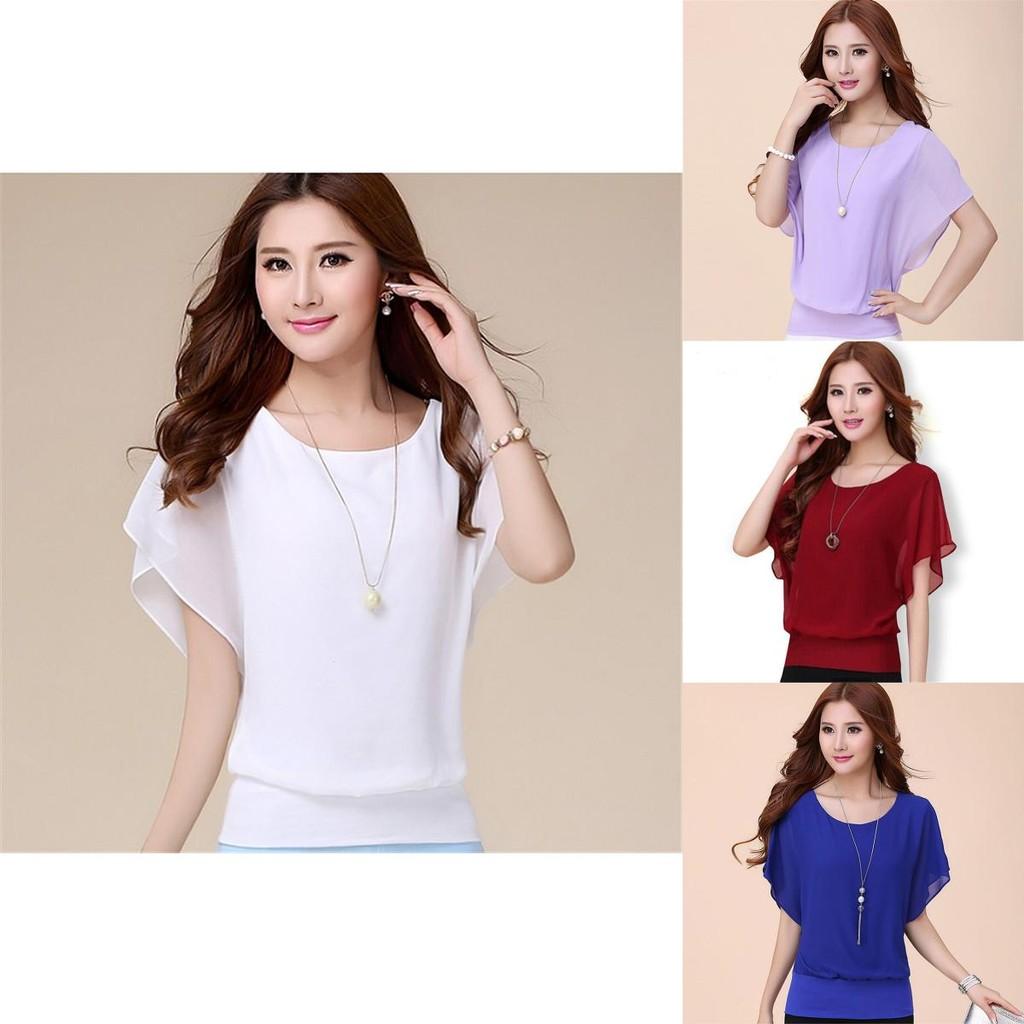 Luxurious Plus Size Chiffon Blouse With Elegant Ruffle Batwing Short Sleeves