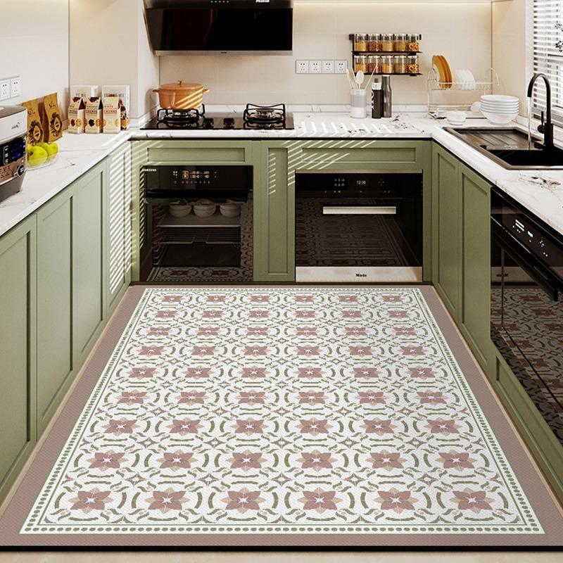 Kitchen Floor Mat Pvc Waterproof Green Leather Carpet Non-slip Oil-proof Special Mats Large Area Rug Easy To Clean Alfombra