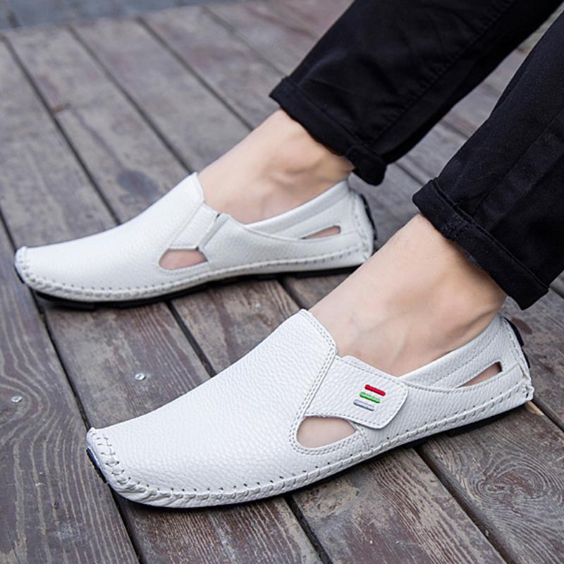 2024 New Men's Casual Shoes Genuine Leather Handmade Men Loafers Fashion Breathable Walking Shoes Slip On Soft Men Driving Shoes