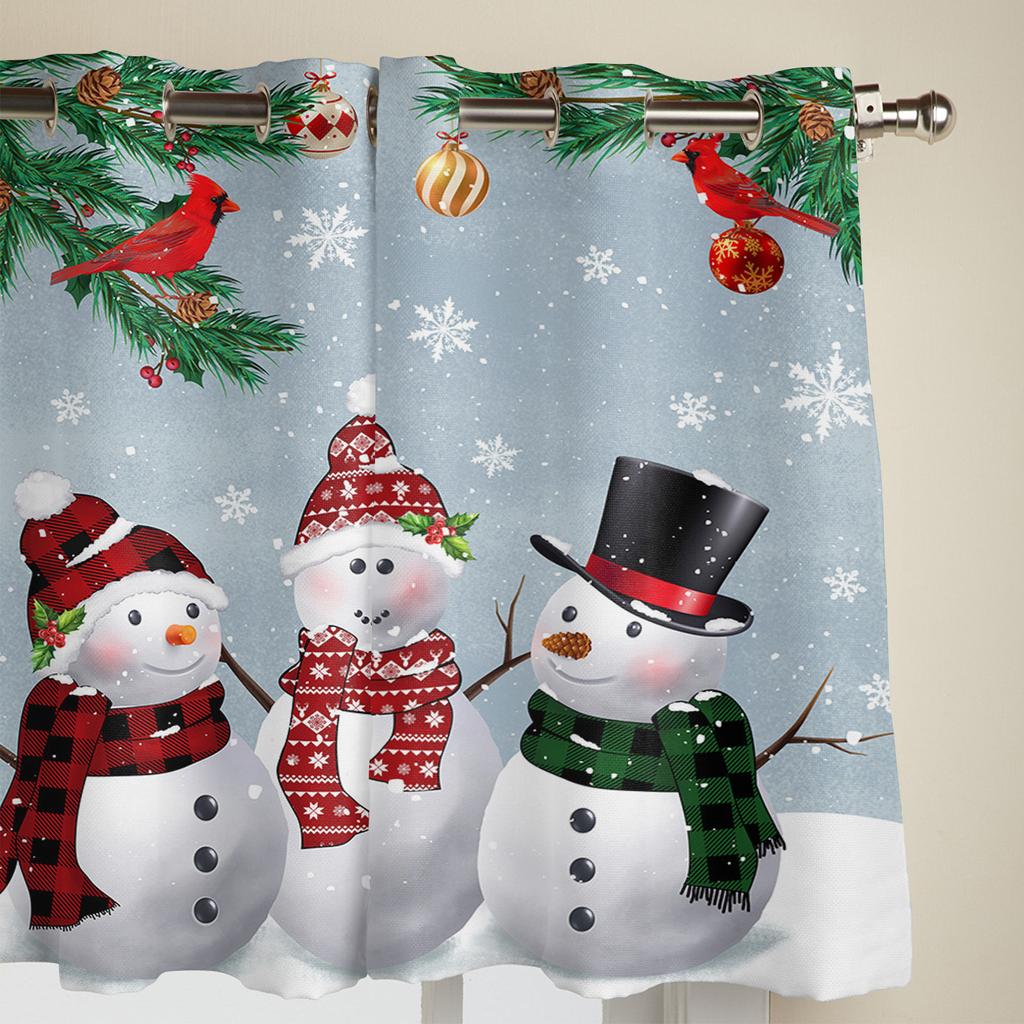 Christmas Tree Snowman Snowflake Window Curtains for Bedroom Luxury Kitchen Curtains Living Room Christmas Curtains