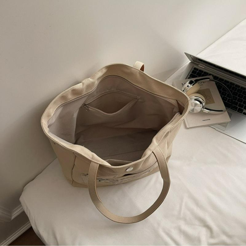 Fashi Korean Style Large Capacity Canvas Top Handle Bag Texture Simple Shoulder Bag for Women with Letter Print Storage Bags