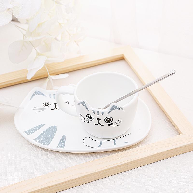 European Ceramic Cat Ceramic Mug Dessert Plate Set Cartoon Animal Mug Simple Couple Cup Kitchenware 200ML Mug Exquisite Gift 200mL