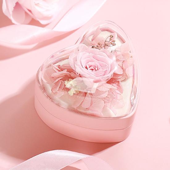 Preserved Flowers Jewelry Box Heart Shape Necklace Gift Box Romantic Rose Ring Box Jewelry Gift Packaging Box for Valentine's Day Anniversary