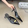 Fashion SUOJIALUN 2025 Spring New Brand Women Sandal Fashion Gold Buckle Ladies Elegant Slingback Sandals Thin High Heel Pointed Toe Pum