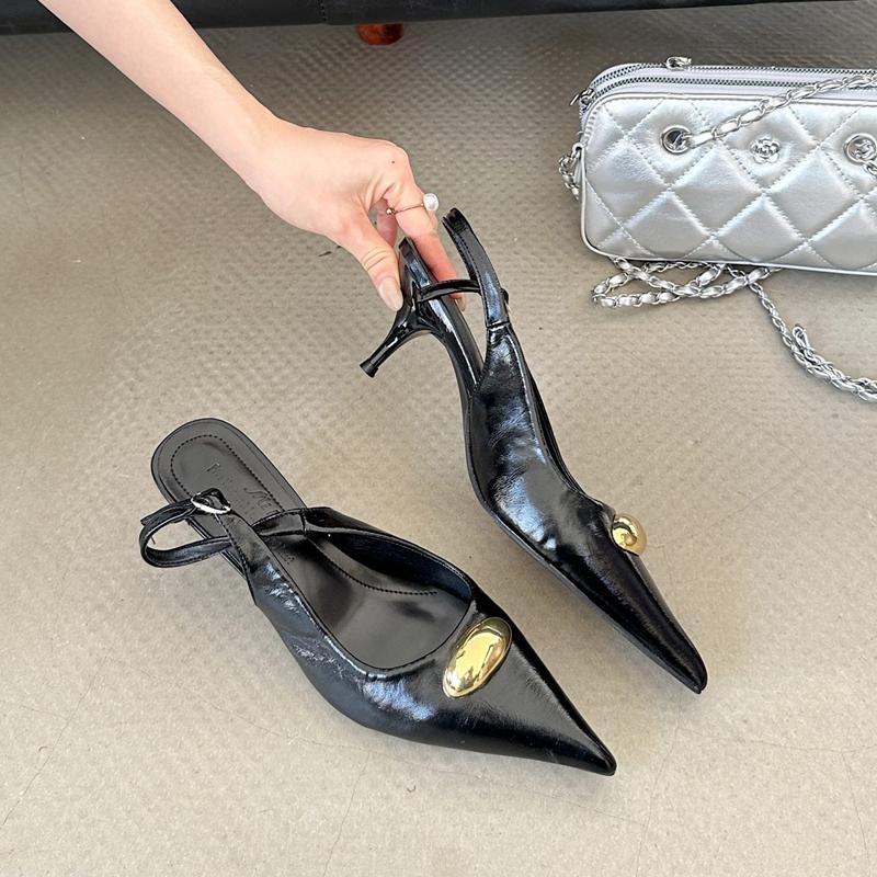 Fashion SUOJIALUN 2025 Spring New Brand Women Sandal Fashion Gold Buckle Ladies Elegant Slingback Sandals Thin High Heel Pointed Toe Pum