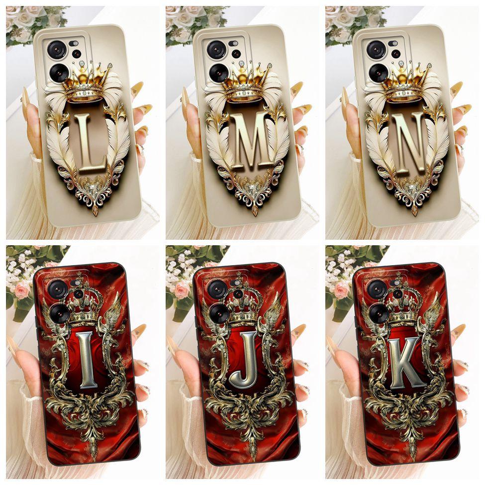 Casing For Xiaomi 13T Case For Xiaomi 13T Pro Cover Silicone Luxury Crown Fashion A-Z Letters 2D Painted 2306EPN60G 23078PND5G