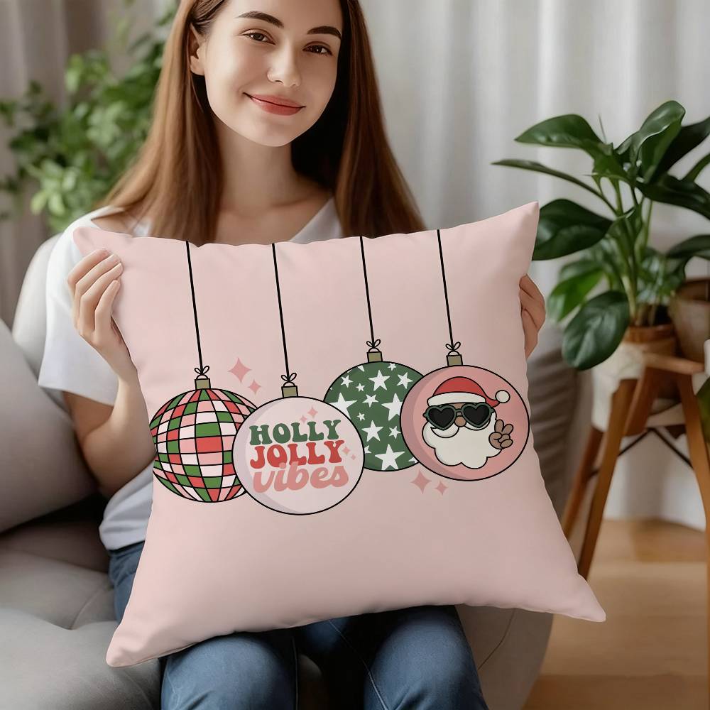 Cute Santa Claus Christmas Pillow Case Plush Fabric Soft Pillowcase Double Sided Print Cushion Cover Household Gifts 12x12Inch