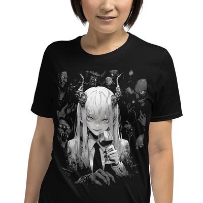 Anime Devil Girl Demon Satan Satanic Wine Blood Short-Sleeve Unisex T-Shirt Mens Womens Tees Top