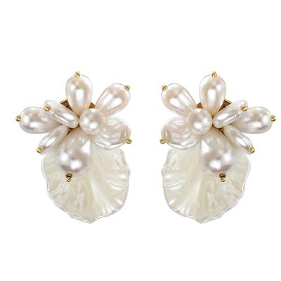 Stylish Portable Imitation Pearls Earrings Geometric Floral Design Perfect For Daily Wear And Special Occasions