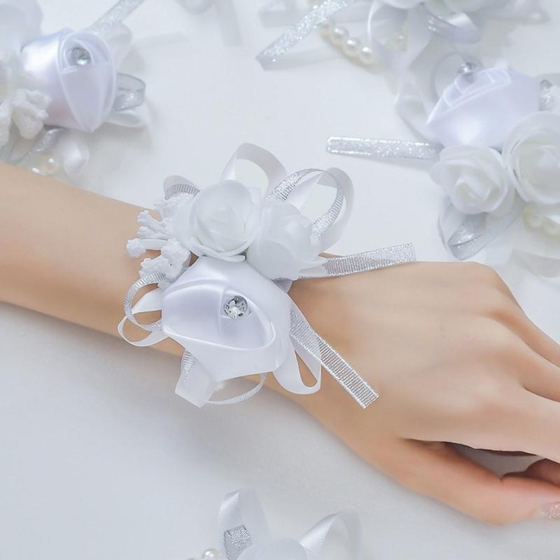 Romantik Seidenblume Braut Handgelenkblume Corsage für Hochzeitsfotografie Verlobungsparty Zubehör Handgelenkdekoration