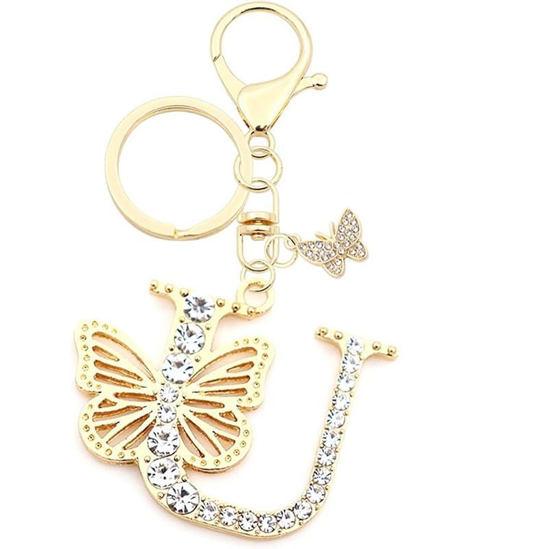 Exquisite Women Capital Letters Charms Keychain Initial 26 A-Z Butterfly Rhinestone Keyring Bag Decoration Pendant Girl Gift