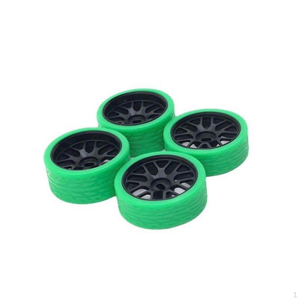4 Pieces RC Car Wheel with Treaded Tire 1:28 Scale MultiSpoke Rim LowProfile Tires