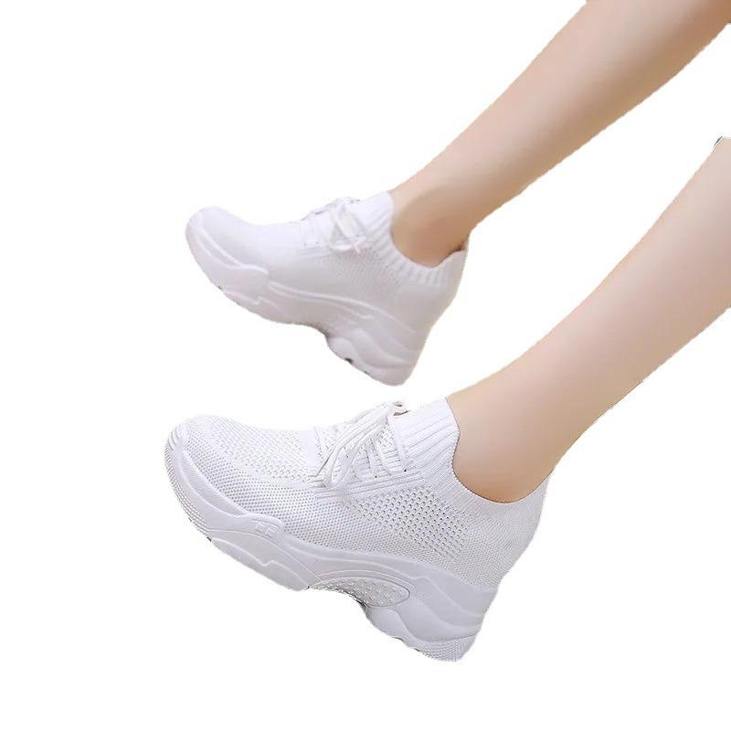 Inner height-increasing little white shoes women's new spring fly-woven mesh casual sports shoes breathable thick-soled summer