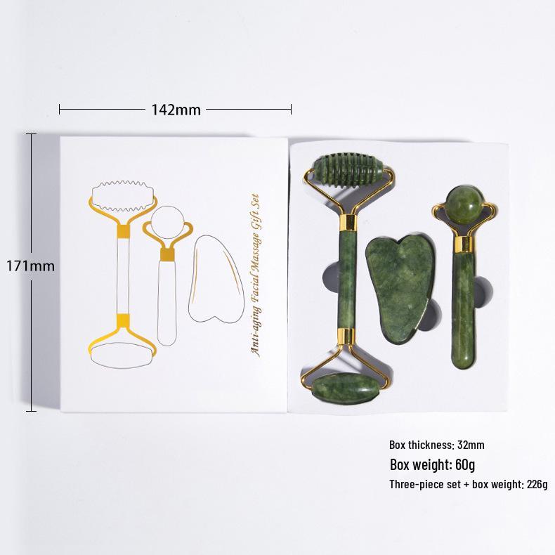 Jade Beauty Massage Set: Roller, Xiuyu-Stab, Gesichtshorn, Gua Sha-Brett