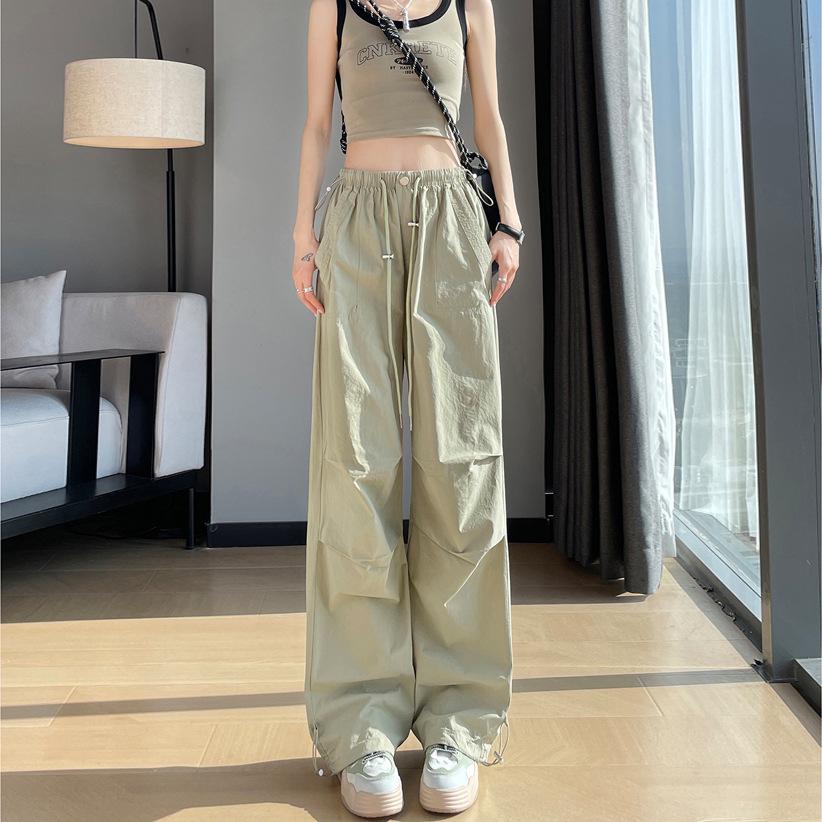 Damen High Waist Schwarze Schnelltrocknende Cargohose - Schlankmachend, Locker, Mit Bündchen, Lässiger Stil