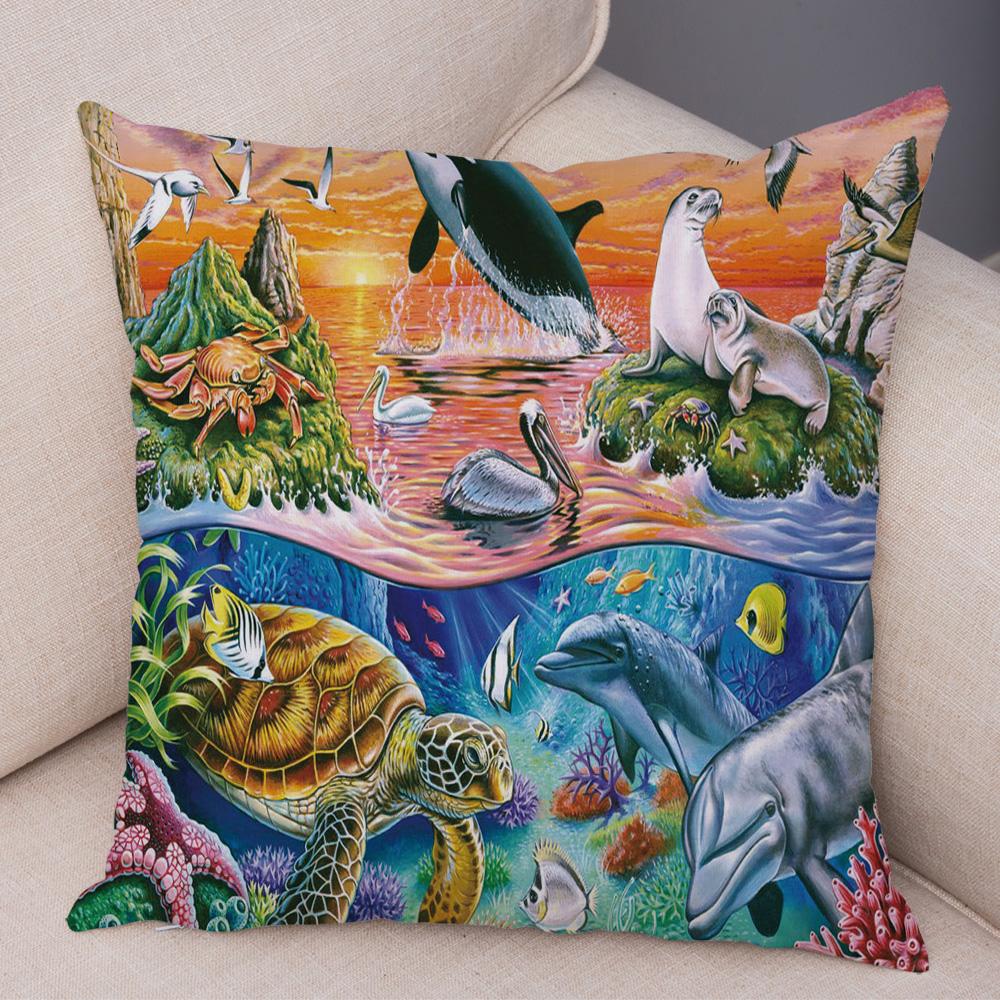 

Морская Черепаха Дельфины Акула Наволочка Короткий Плюш Декор Красочный Морской Животный Наволочка Наволочка для Дивана Дома Машины 40x40cm16x16Inch