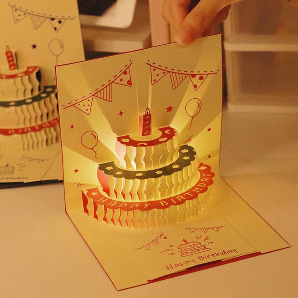Yousheng 3D-Geburtstagskarte, Pop-Up-Grußkarte mit Musiklichtern, Happy Birthday-Karte mit Kuchen für Frauen, Männer, Kinder, Freunde